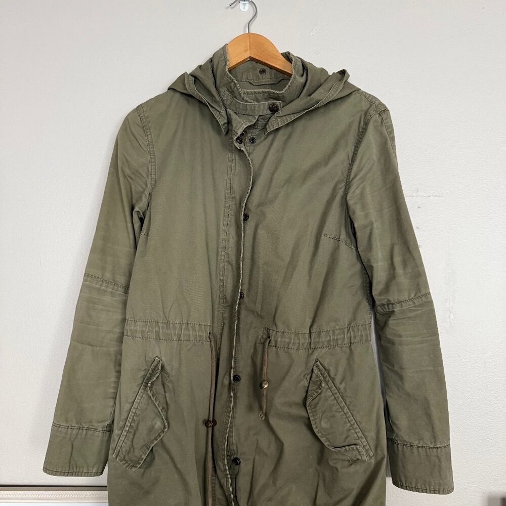 Vintage Womens Medium Green Hooded Military Utility Parka Coat Jacket S/M Y2K